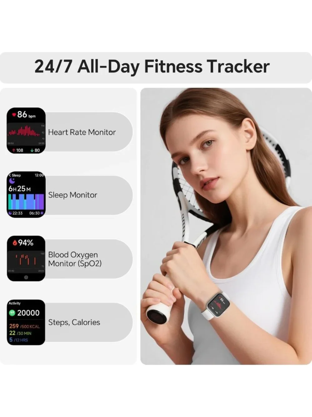 HD Smartwatch 1.85” for Fitness Tracking, Heart Rate Monitor, Waterproof, 120
